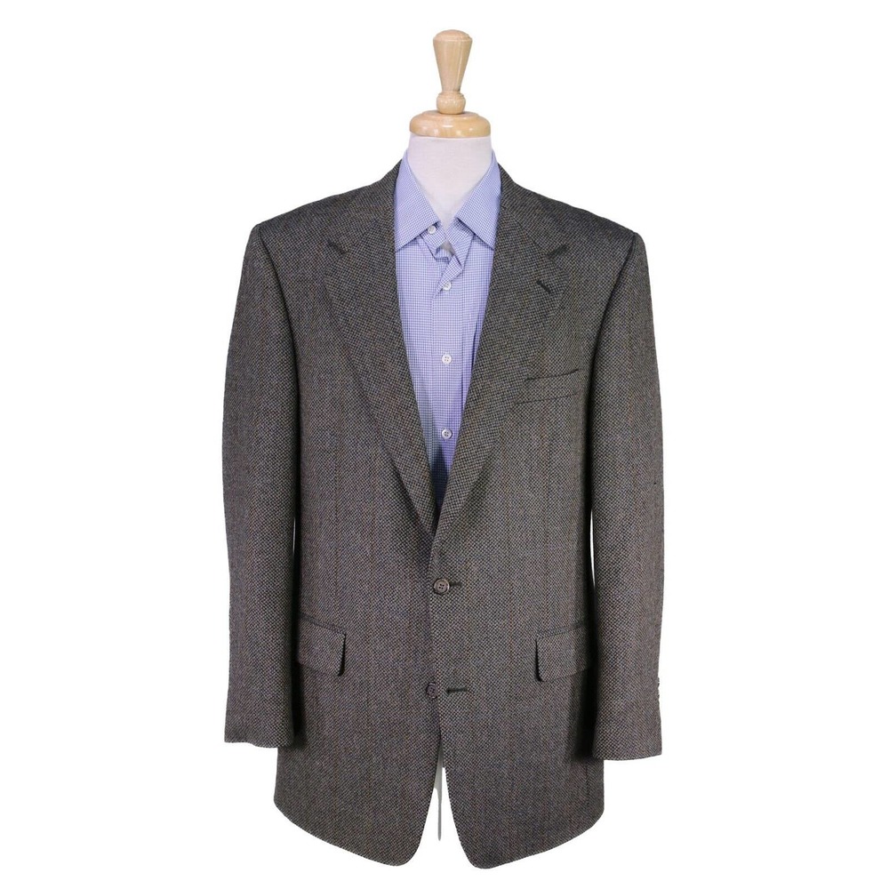 Brooks Brothers Gray/Black Tweed Windowpane 2-Btn Sportcoat Blazer 43L